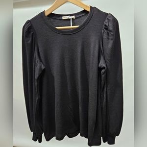 New!! Marine Layer Lexi Rib Puff Sleeve Top Black Medium